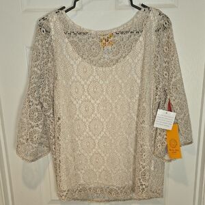 (New) Ruby Rd Petite Cream Lace Blouse Size PXL